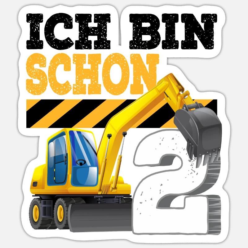 2. Geburtstag Bagger - Sticker Größe S (10 x 10 cm) - Mattweiß