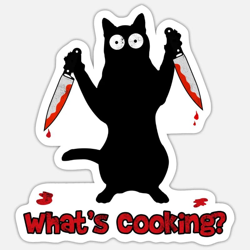 Koch Katze mit Küchenmesser - Sticker Größe S (10 x 10 cm) - Mattweiß