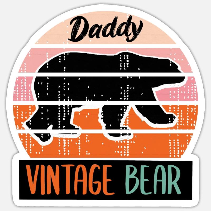 Daddy Vintage Bear, Papa Bear - Sticker taille S (10 x 10 cm) - blanc mat