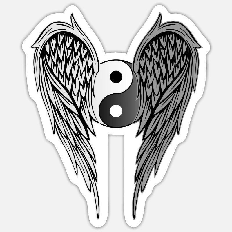 Yin & Yang ailes ailes d'ange ailes d'ange version 2 - Sticker taille S (10 x 10 cm) - blanc mat