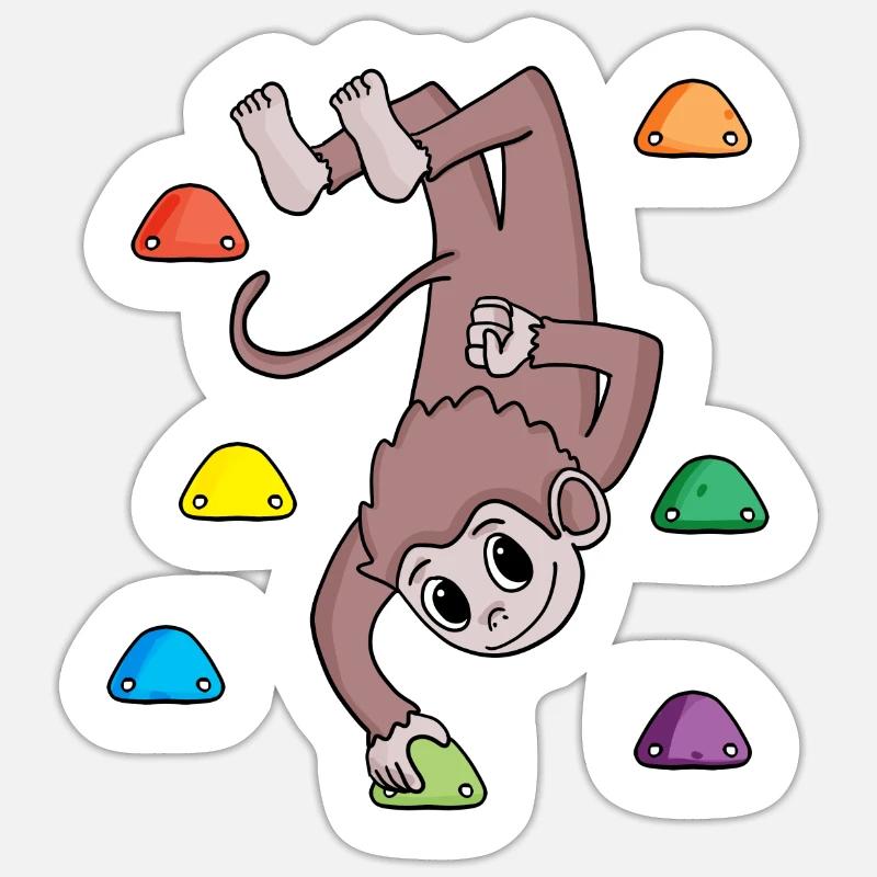 Affe an der Kletterwand - Klettern - Geschenk - Sticker Größe S (10 x 10 cm) - Mattweiß