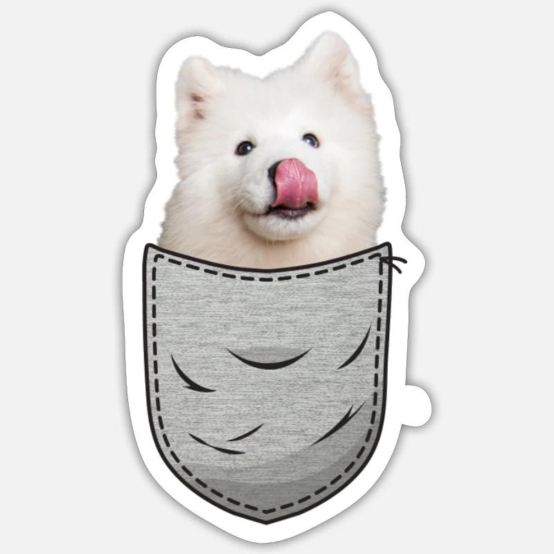 Samojede Samoyed Brust-Tasche Pocket Hundebesitzer - Sticker Größe S (10 x 10 cm) - Mattweiß