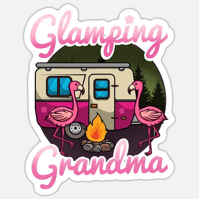 Glamping Camping - Sticker taille S (10 x 10 cm) - blanc mat