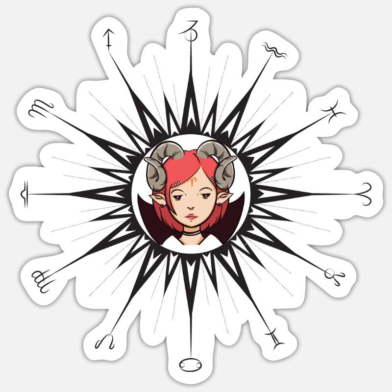 Sternzeichenkreis Widderfrau - Sticker Größe S (10 x 10 cm) - Mattweiß