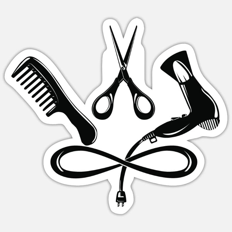 Coiffeur coiffeurs salon peigne, ciseaux, sèche-cheveux - Sticker taille S (10 x 10 cm) - blanc mat