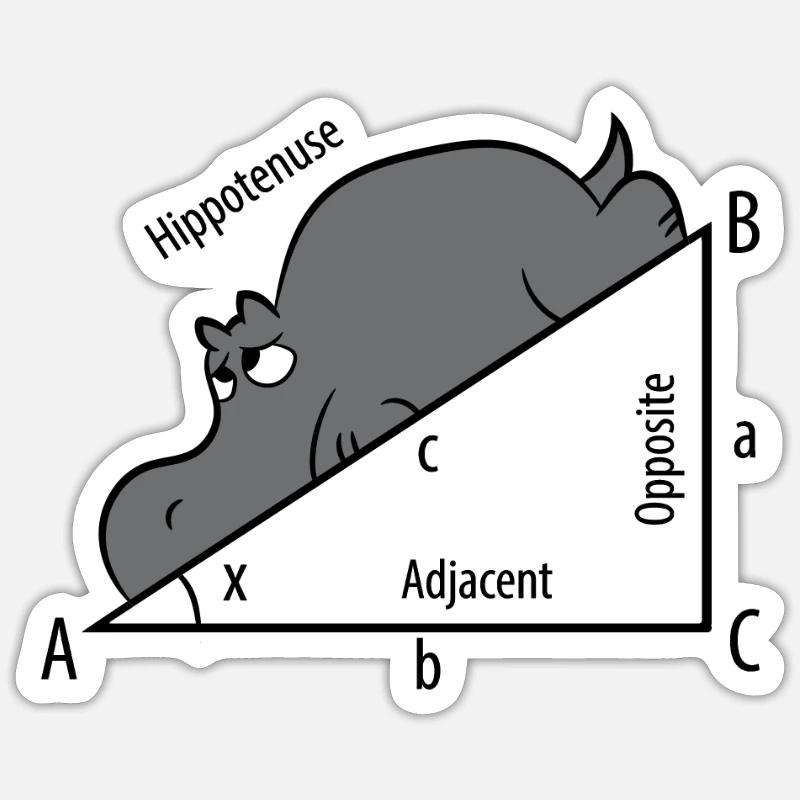 Mathe Pythagoras Hypothenuse Nilpferd Hippo Sticker Größe S (10 x 10 cm)