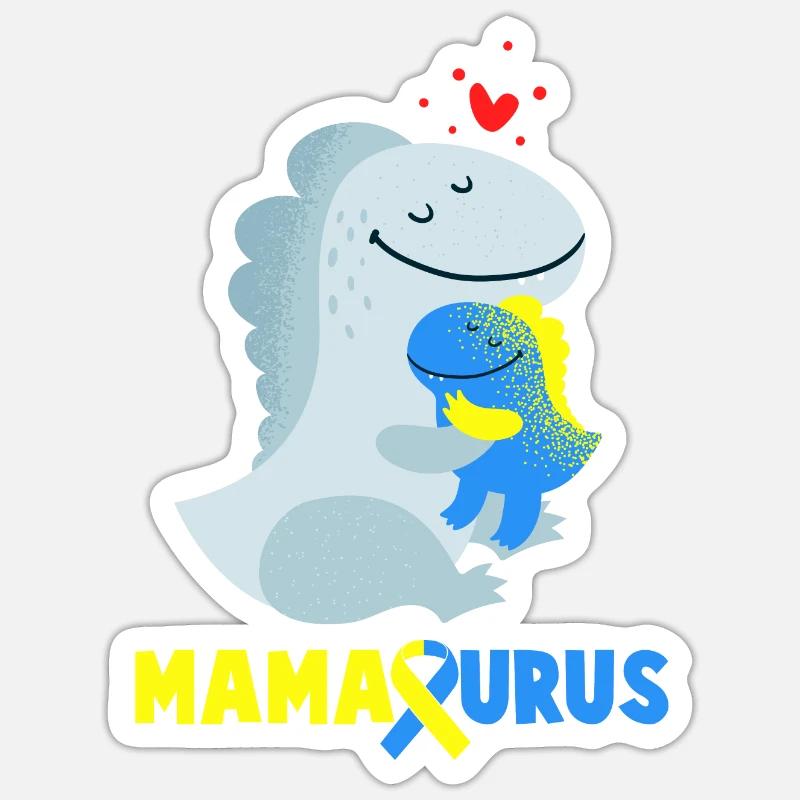 Down Syndrom Mamasaurus Dino Geschenk - Sticker Größe S (10 x 10 cm) - Mattweiß