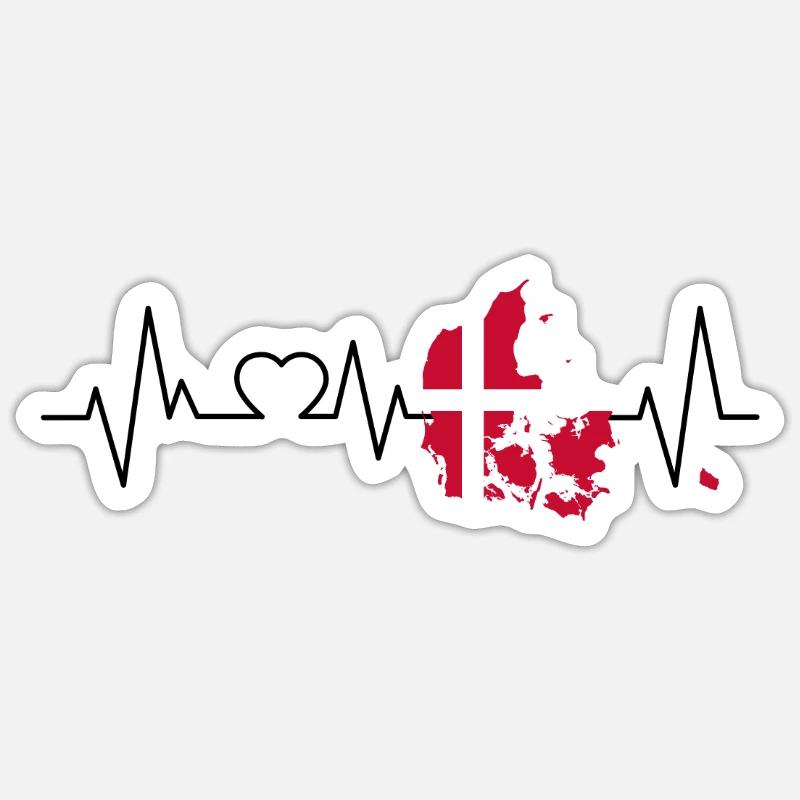 Danmark hjerteslag - Sticker størrelse S (10 x 10 cm) - mat hvid