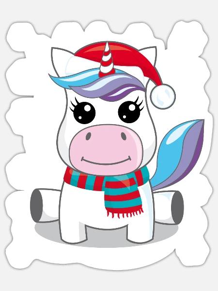 Einhorn Weihnachten Geschenk Weihnachtsgeschenk - Sticker Größe S (10 x 10 cm) - Mattweiß