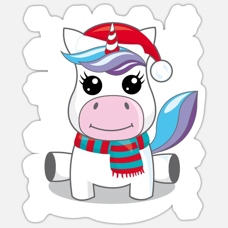 Cadeau de Noël Licorne Cadeau de Noël Sticker taille S (10 x 10 cm)