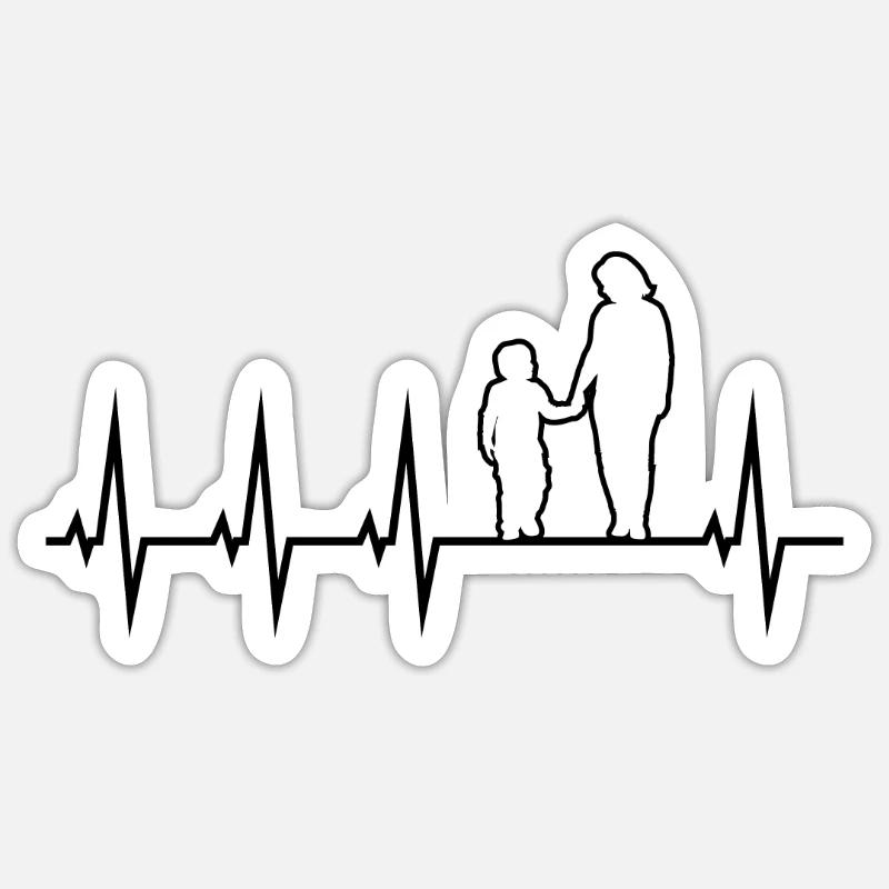 Mutter Kinder Herzschlag Mama Kind EKG Muttertag G - Sticker Größe S (10 x 10 cm) - Mattweiß