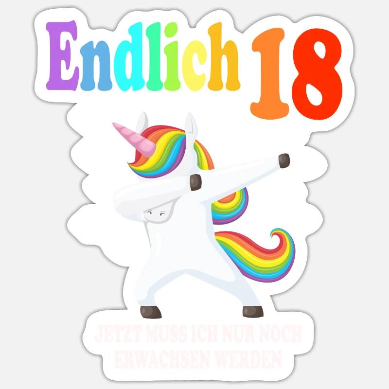 18. Geburtstag Einhorn Einhörner Erwachsen - Sticker Größe S (10 x 10 cm) - Mattweiß