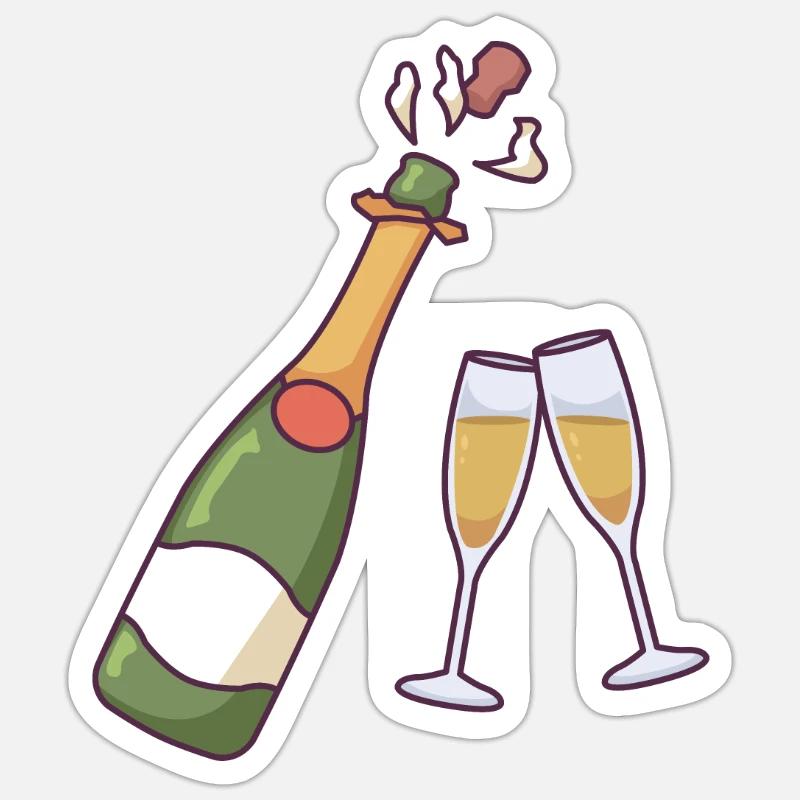 Bouteille et verres - Sticker taille S (10 x 10 cm) - blanc mat