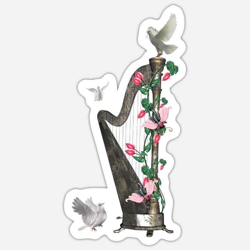 Wunderbare Harfe mit Taube - Sticker Größe S (10 x 10 cm) - Mattweiß