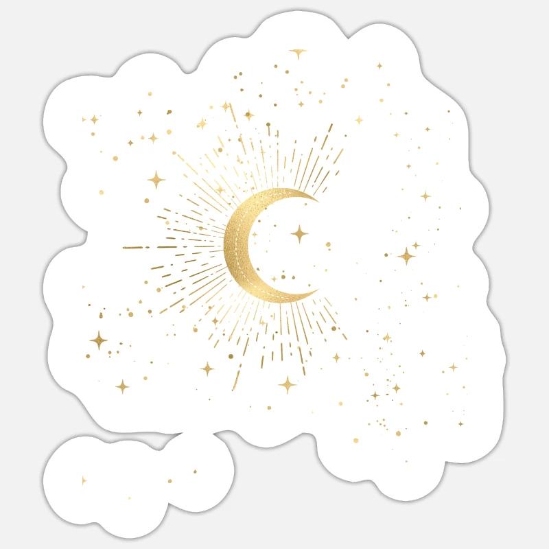Lune avec cadeau étoilé - Sticker taille S (10 x 10 cm) - blanc mat