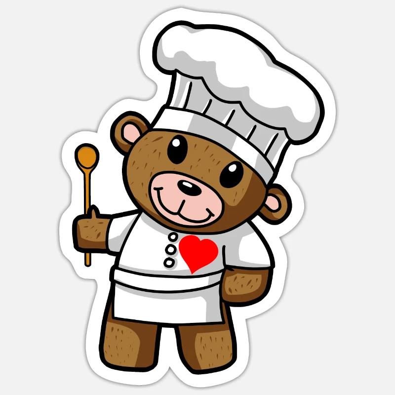 Koch Teddy Chefkoch Restaurant Berufe kochen - Sticker Größe S (10 x 10 cm) - Mattweiß