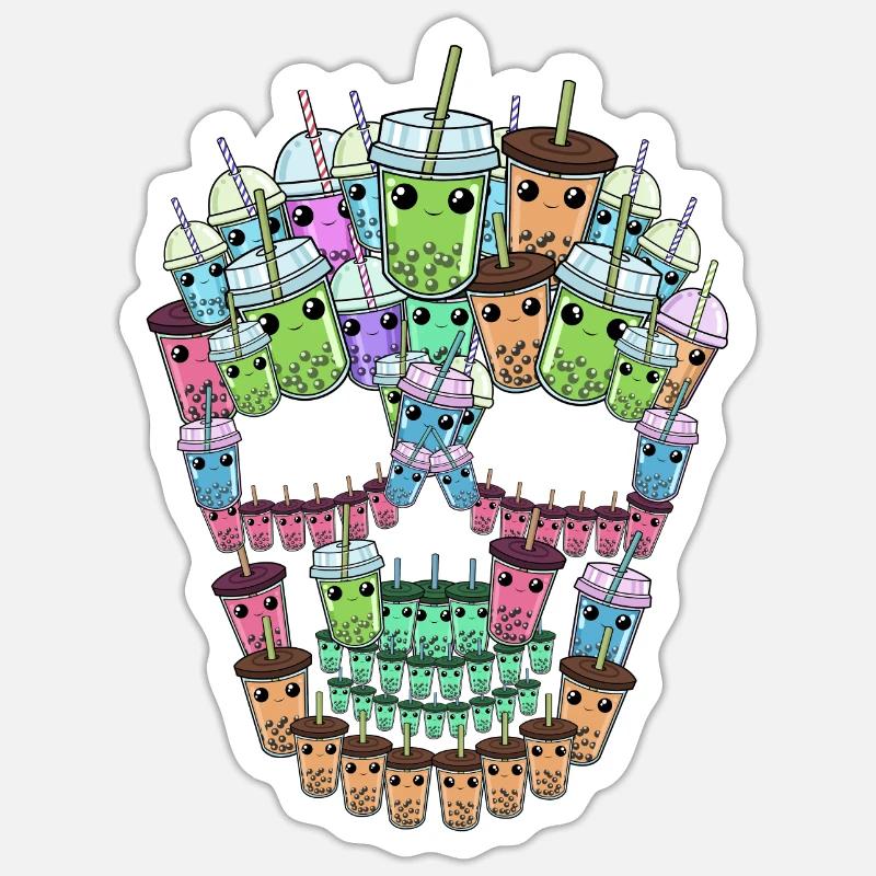 Bubble Tea Skull Gift Boba Tea Bubble Tea Sticker taille S (10 x 10 cm)