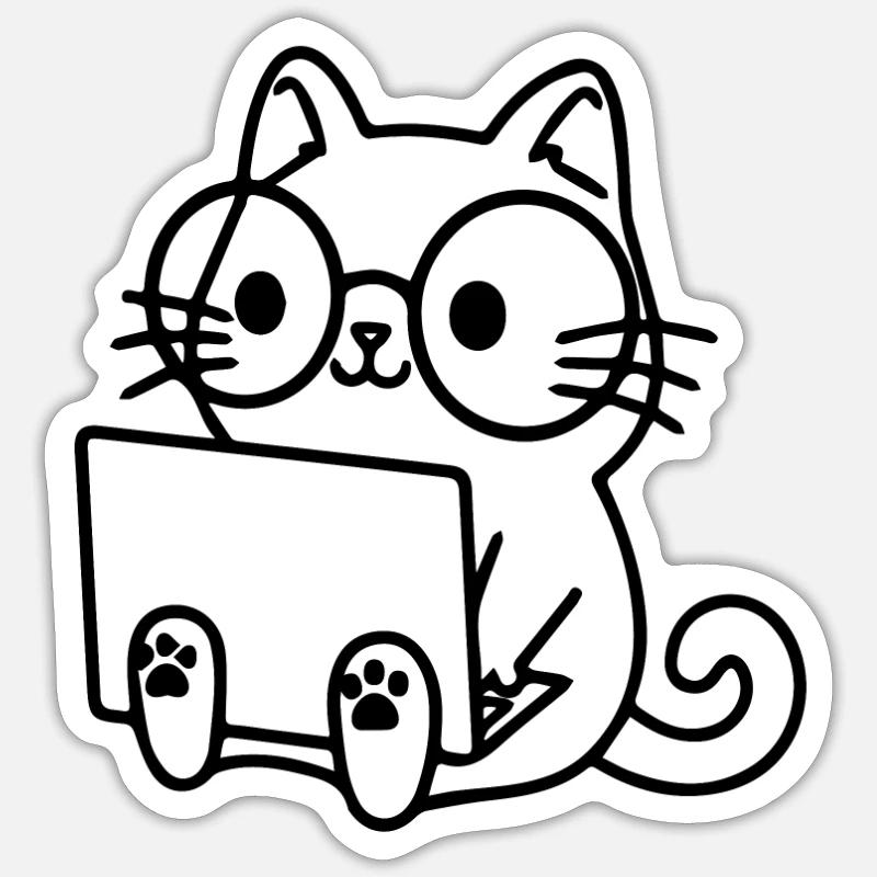 Programmierer Coding Nerd Katze - Sticker Größe S (10 x 10 cm) - Mattweiß