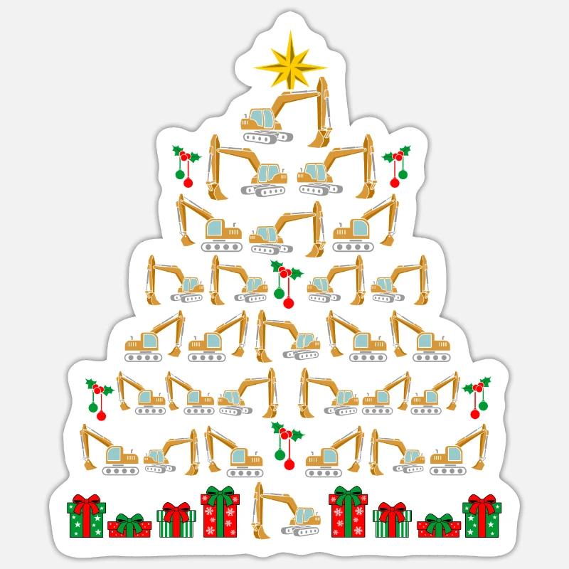 Weihnachtsbaum Bagger Bau Baggerfahrer Weihnachten - Sticker Größe S (10 x 10 cm) - Mattweiß