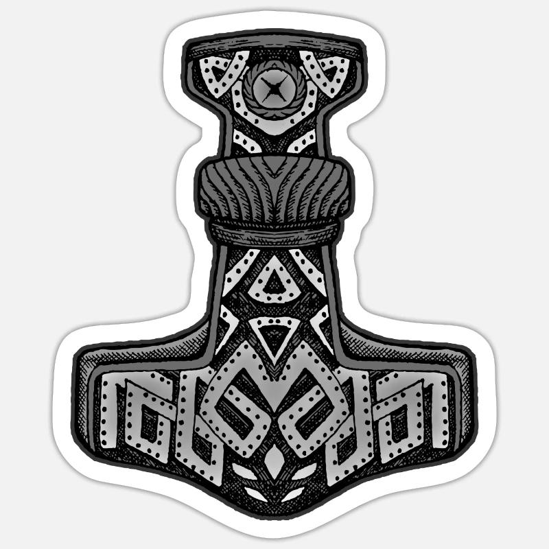 Thors Hammer Mjölnir Wikinger Design - Sticker Größe S (10 x 10 cm) - Mattweiß