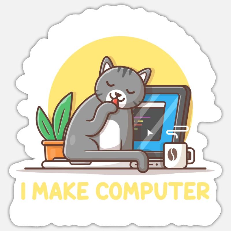 Cat Programmer Coder Entwickler Kitten Computer Sticker Größe S (10 x 10 cm)