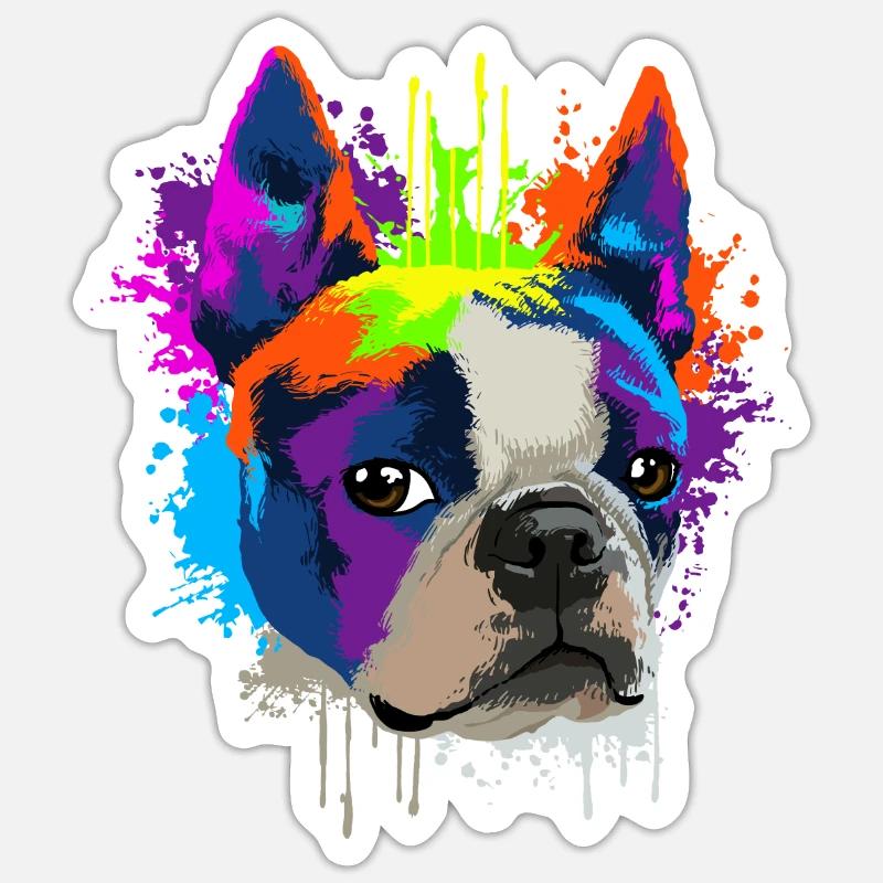 Splash Art Boston Terrier Hundehalter Geschenk - Sticker Größe S (10 x 10 cm) - Mattweiß