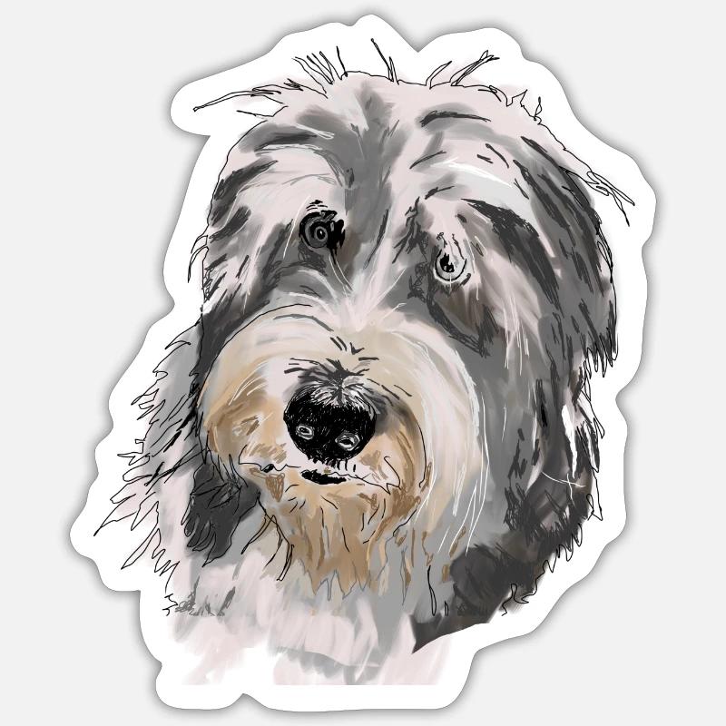 Collie barbu - Sticker taille S (10 x 10 cm) - blanc mat