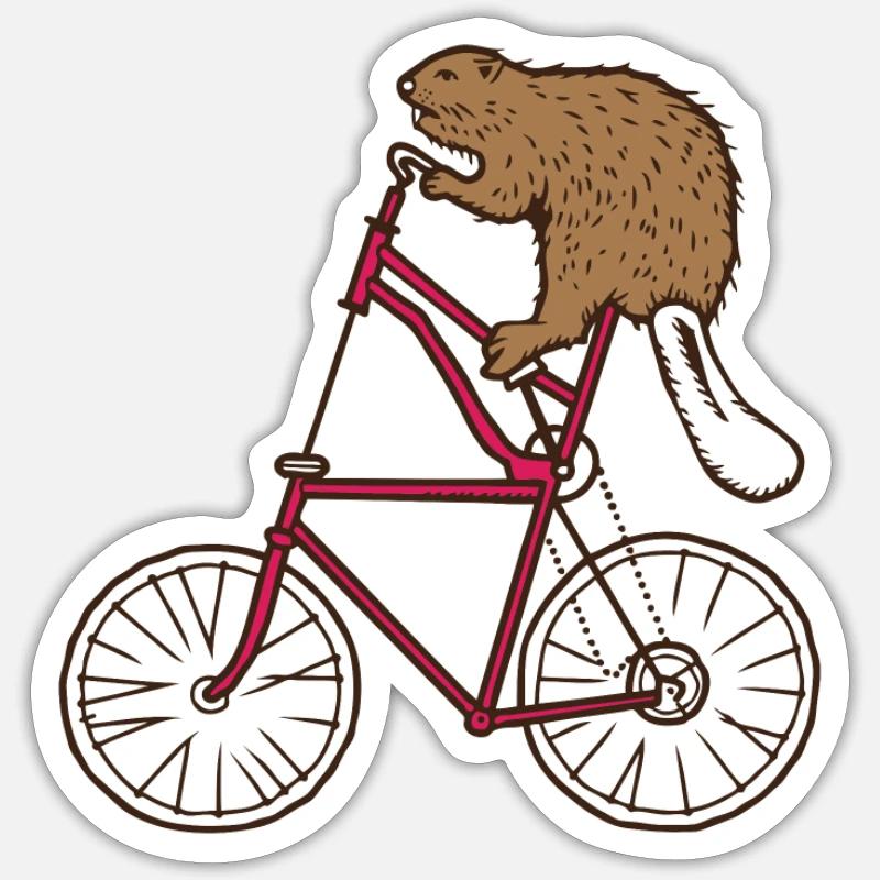 vélo de castor - Sticker taille S (10 x 10 cm) - blanc mat