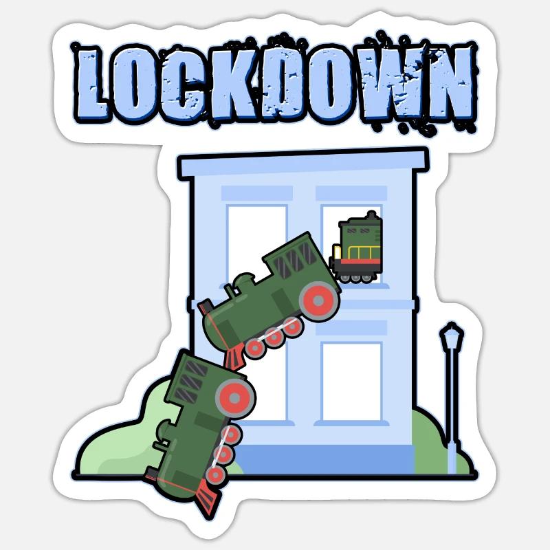 Lockdown, Lokdown, Lokomotive, Lustige Eisenbahn - Sticker Größe S (10 x 10 cm) - Mattweiß