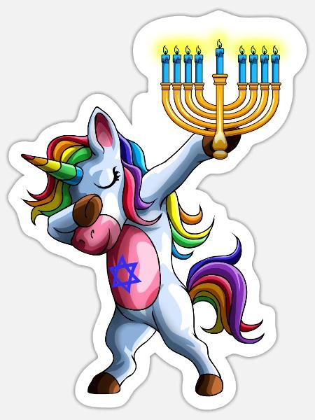 Jewnicorn Jüdisches Einhorn Niedliches Chanukka Chanukka G. - Sticker Größe S (10 x 10 cm) - Mattweiß