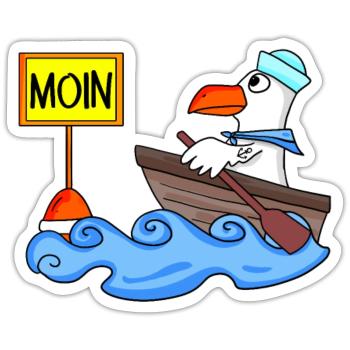 Moin Seemann Möwe Seemöwe Boot - Sticker Größe S (10 x 10 cm) - Mattweiß - Vorne