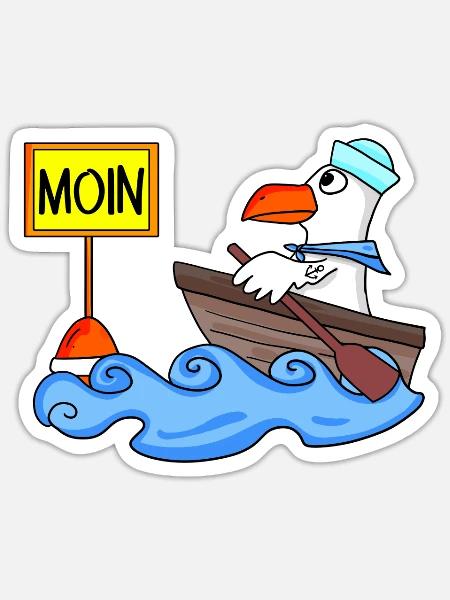 Moin Seemann Möwe Seemöwe Boot - Sticker Größe S (10 x 10 cm) - Mattweiß