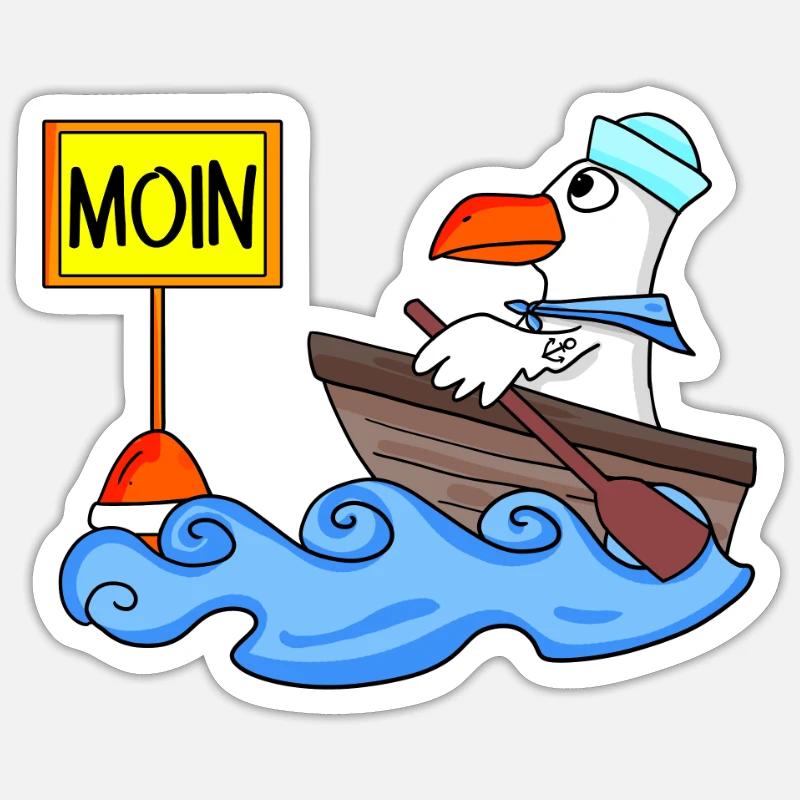 Moin Seemann Möwe Seemöwe Boot - Sticker Größe S (10 x 10 cm) - Mattweiß