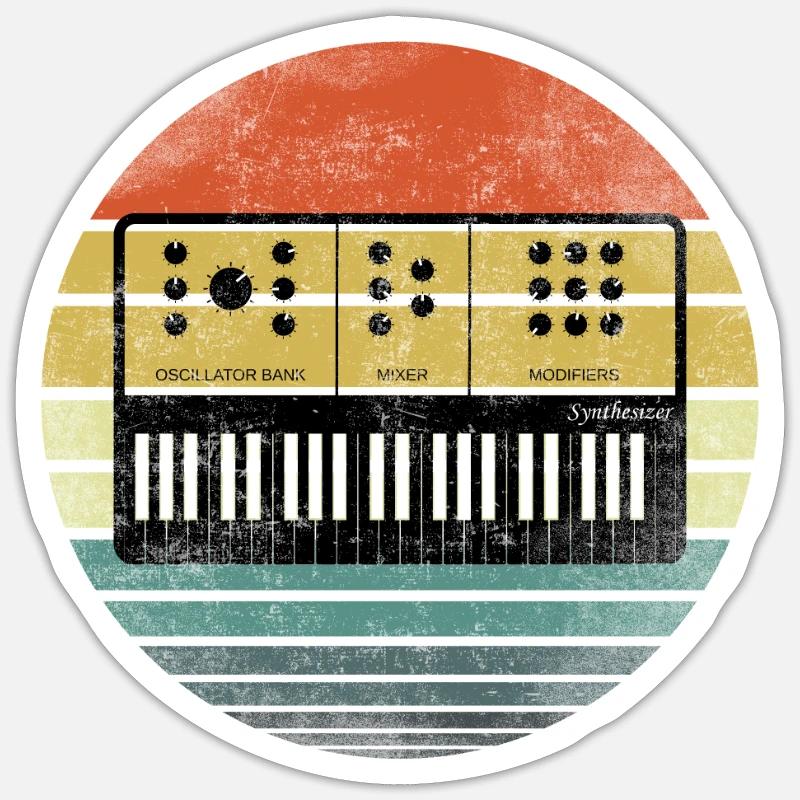 Synth Retro Sunset Synthesizer Vintage Look - Sticker Größe S (10 x 10 cm) - Mattweiß