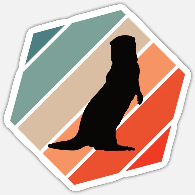 Silhouette de loutre rétro - Sticker taille S (10 x 10 cm) - blanc mat