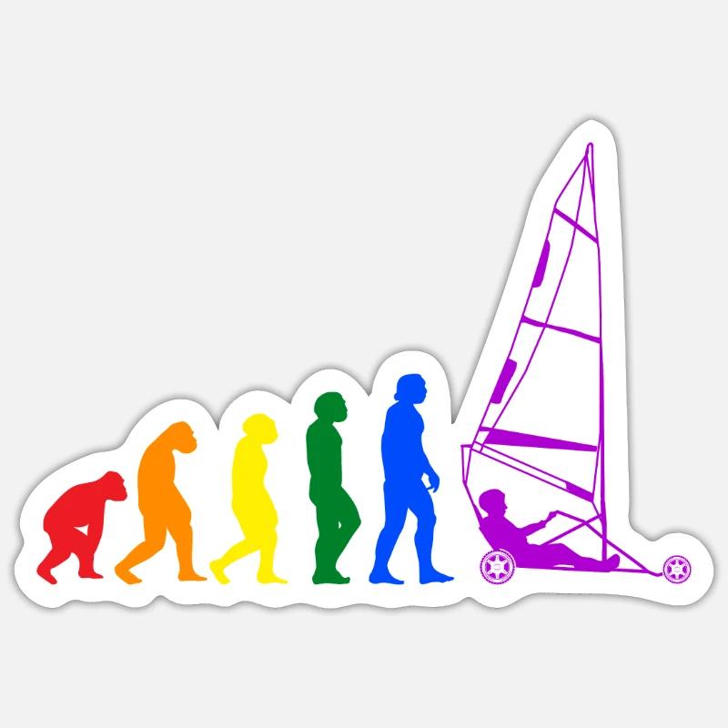 Beach Sailor Sailing Evolution Char À Voile - Sticker taille S (10 x 10 cm) - blanc mat