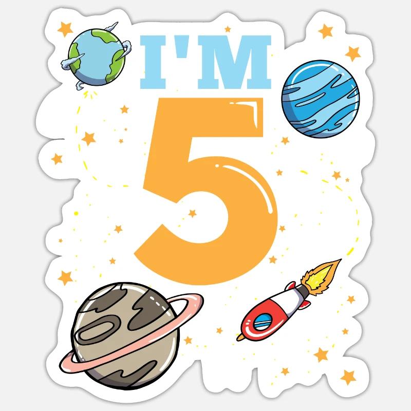 5th Birthday Space - Sticker size S (10 x 10 cm) - white matte