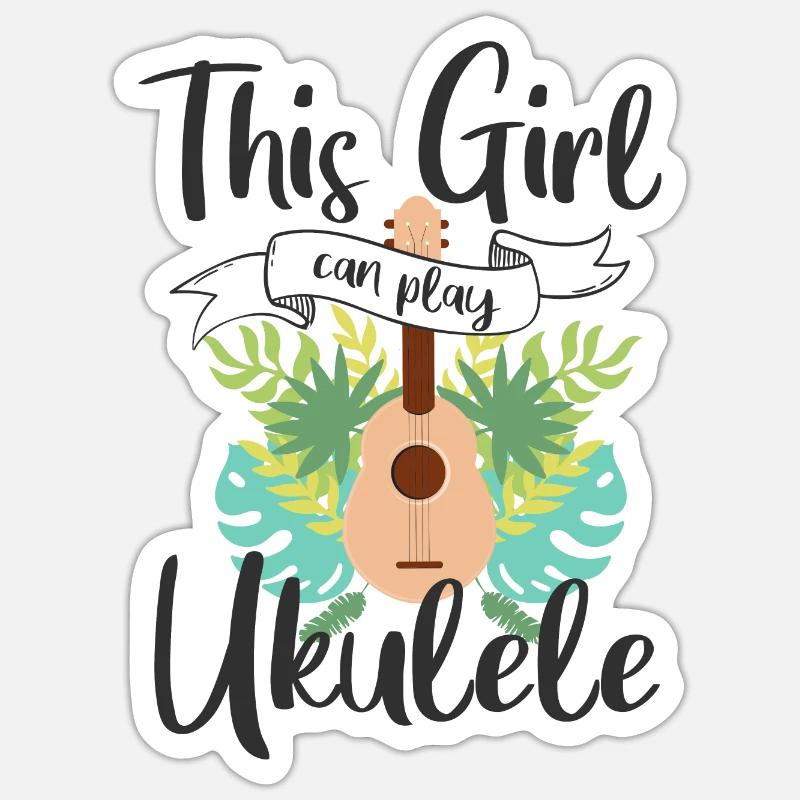 Fille ukulélé - Sticker taille S (10 x 10 cm) - blanc mat