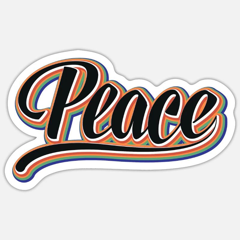Peace, Frieden, Regenbogen, Hippie, - Sticker Größe S (10 x 10 cm) - Mattweiß