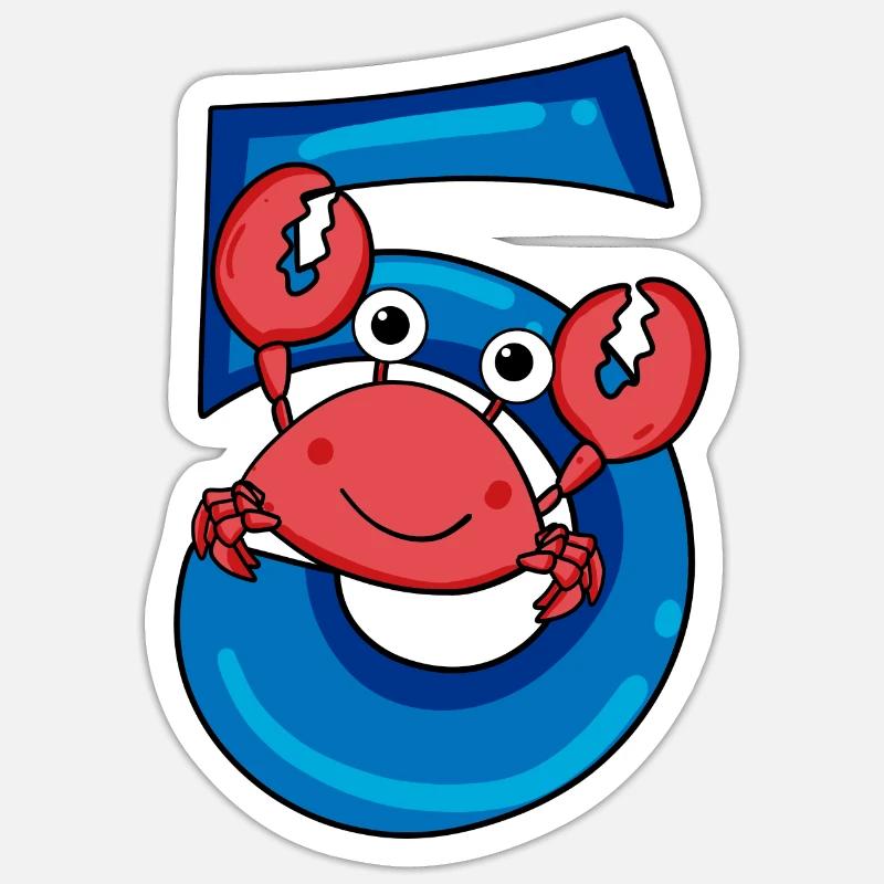 Krabb mit der Nummer 5 - 5 Geburtstag Geschenkidee - Sticker Größe S (10 x 10 cm) - Mattweiß