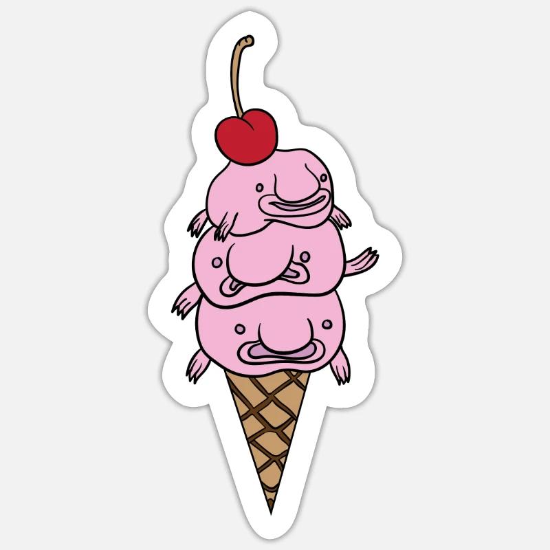 Cuillère à crème glacée Blobfish poisson glacé - Sticker taille S (10 x 10 cm) - blanc mat