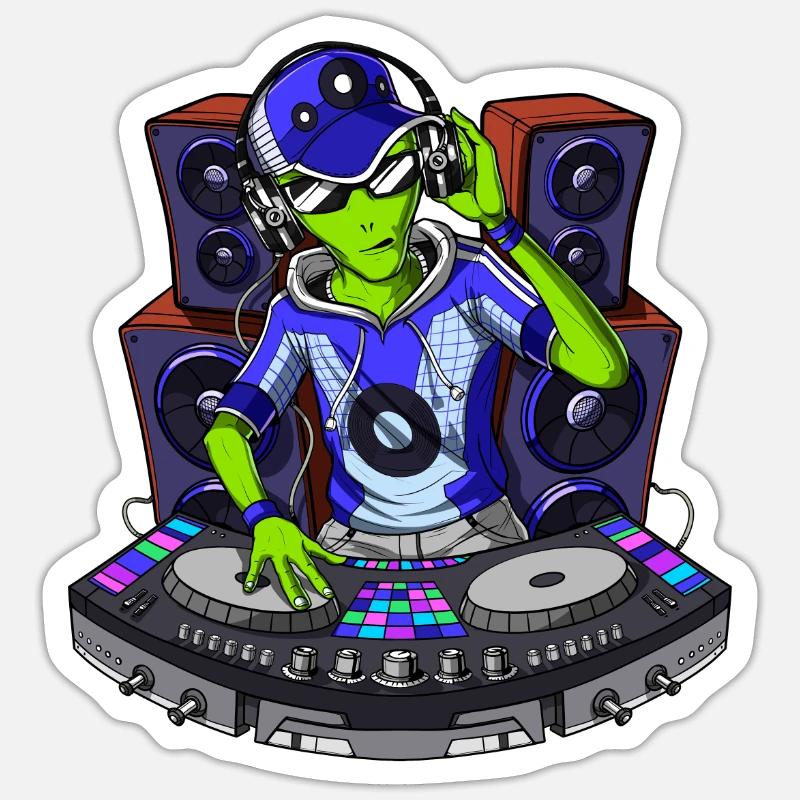 Space Alien DJ - Sticker size S (10 x 10 cm) - white matte