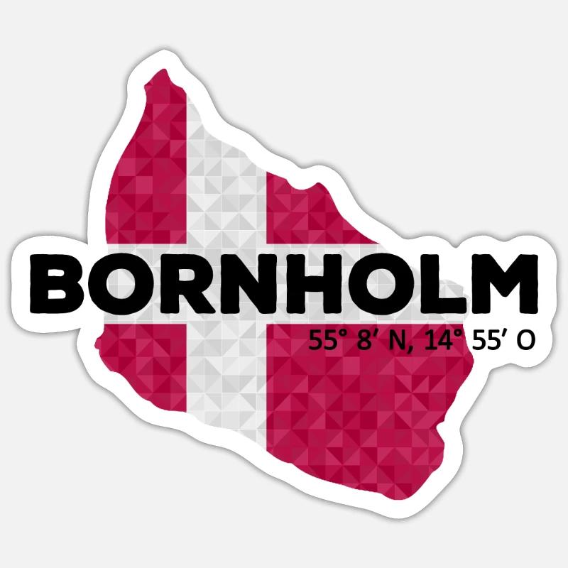 Bornholms Polygon silhuetkort - Sticker størrelse S (10 x 10 cm) - mat hvid