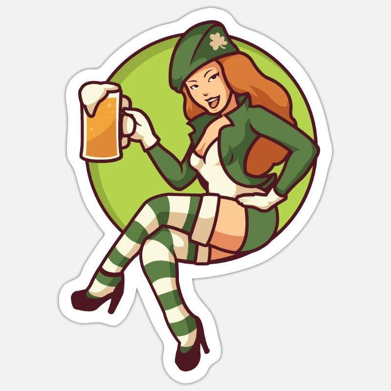 Koboldmädchen mit Bierkrug - Sticker Größe S (10 x 10 cm) - Mattweiß