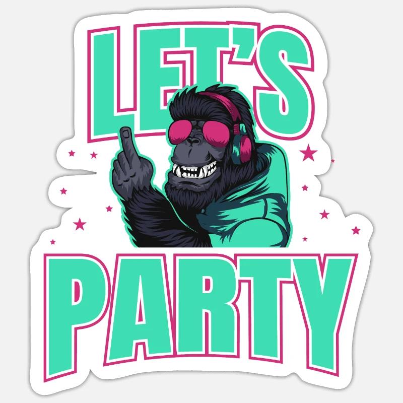 Let´s Party DJ Affe Feier Gorilla Geschenkidee - Sticker Größe S (10 x 10 cm) - Mattweiß