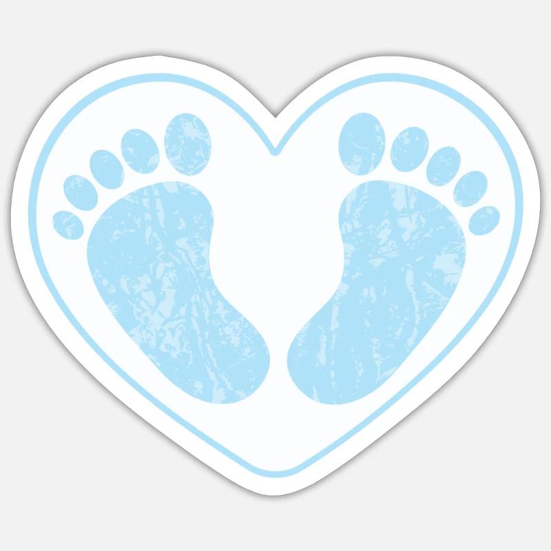 Pieds de bébé mignon garçon en forme de coeur bleu - Sticker taille S (10 x 10 cm) - blanc mat