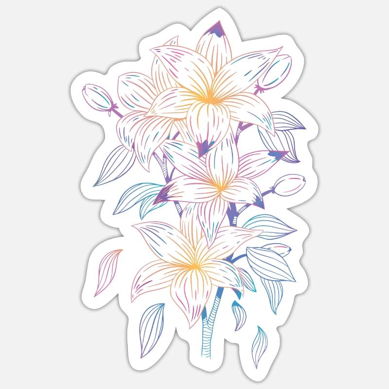 Lys avec un motif arc-en-ciel - Sticker taille S (10 x 10 cm) - blanc mat