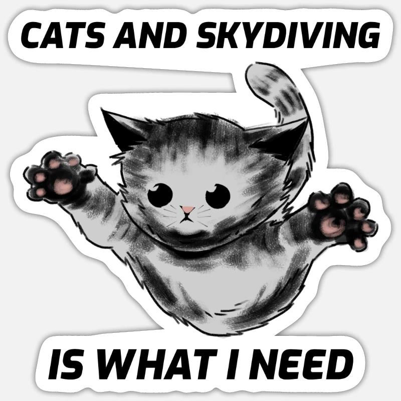 chats et parachutisme - Sticker taille S (10 x 10 cm) - blanc mat