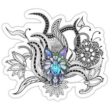 Ehrfürchtiger Wolf, lineart - Sticker Größe S (10 x 10 cm) - Mattweiß - Vorne