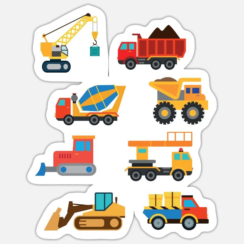 Bagger Baustelle Kinder Geschenkidee - Sticker Größe S (10 x 10 cm) - Mattweiß